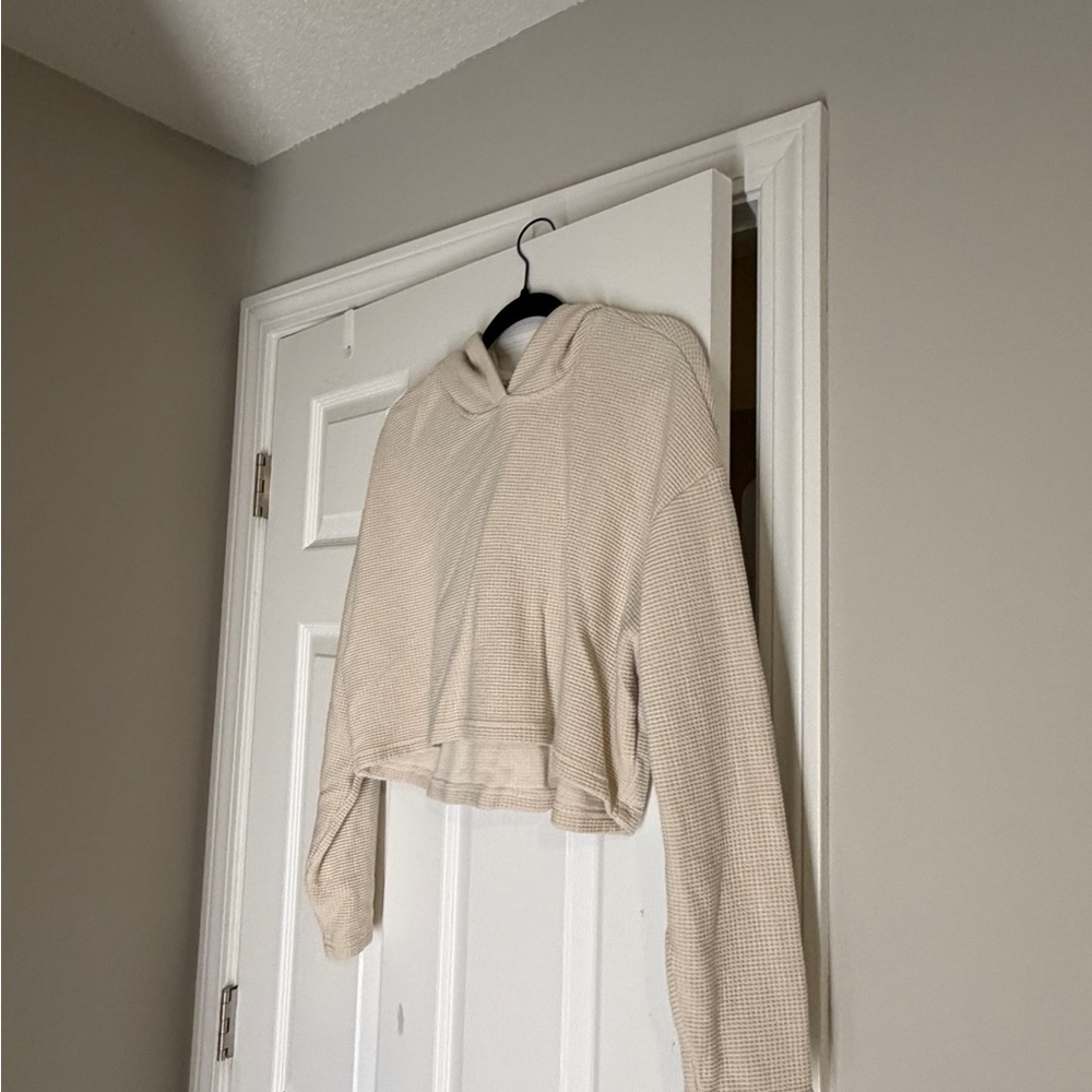 Athleta Cream Waffle Knit Cropped Hoodie